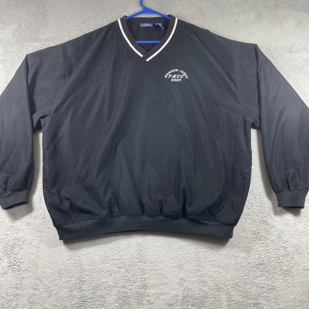 PGA Tour Golf Jacket Men XL Black Pullover V-Neck Embroidered LS Pockets